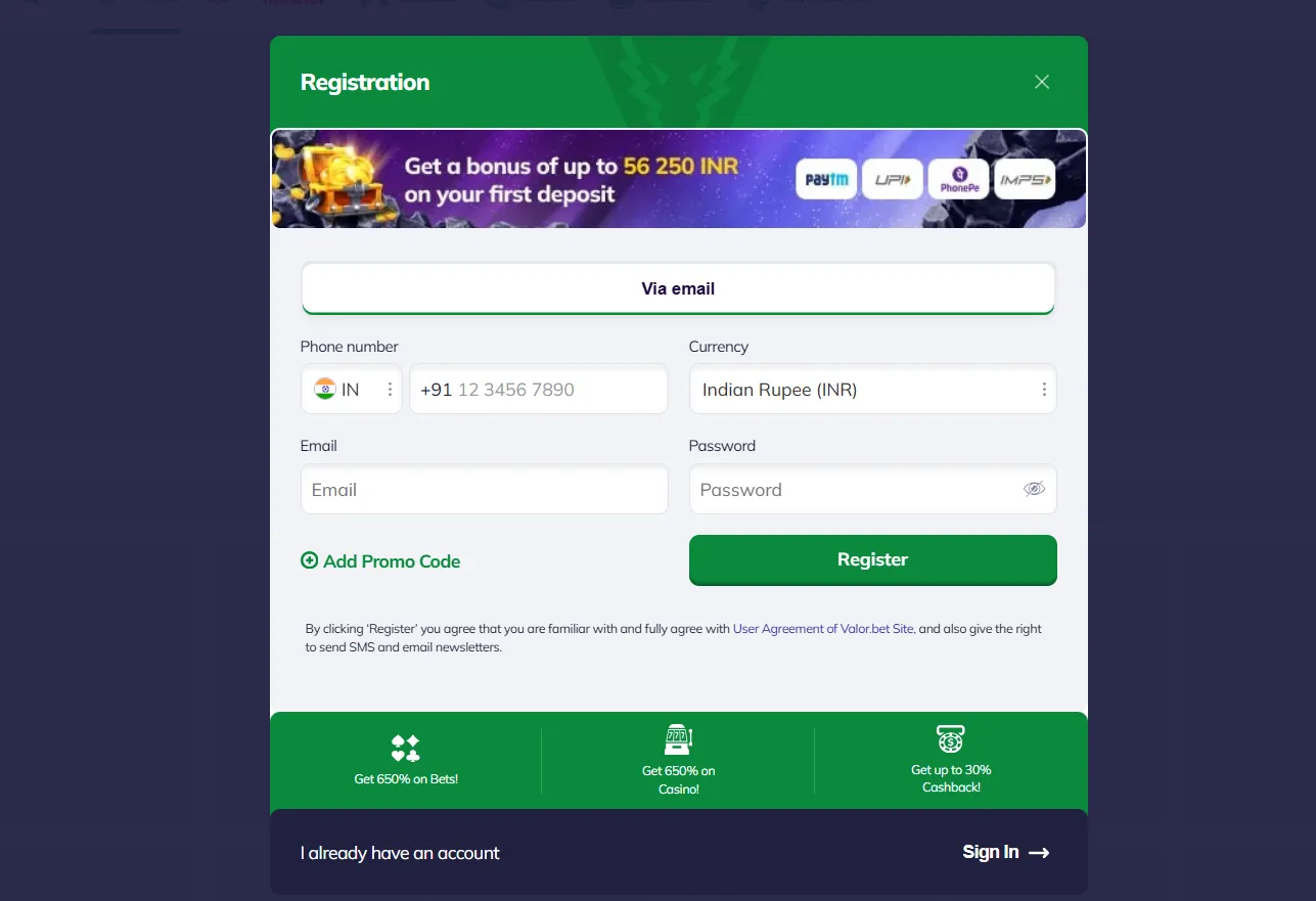 valor registration